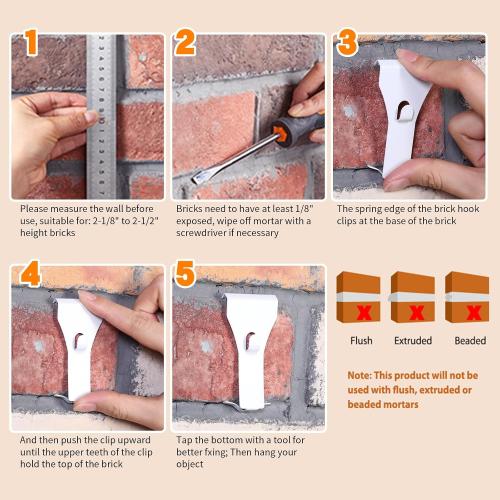 Ripeng 24 Pcs 8 Pcs Brick Wall Clip Hook No Drill for Outdoor, White