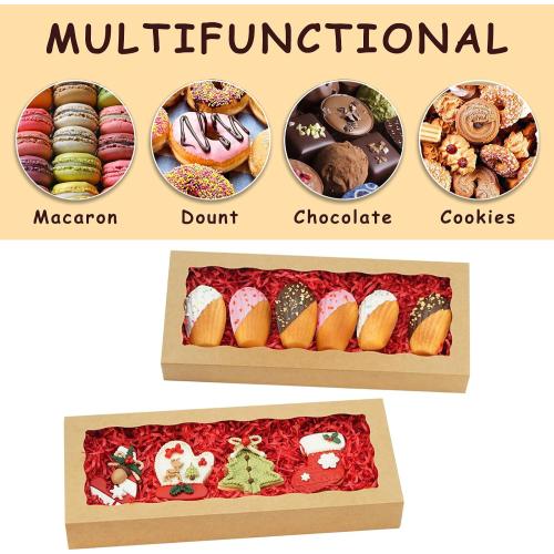 XINHPKGG 50 Pcs Brown Cookie Boxes 12x5x1.5 Inch Bakery Boxes with Window