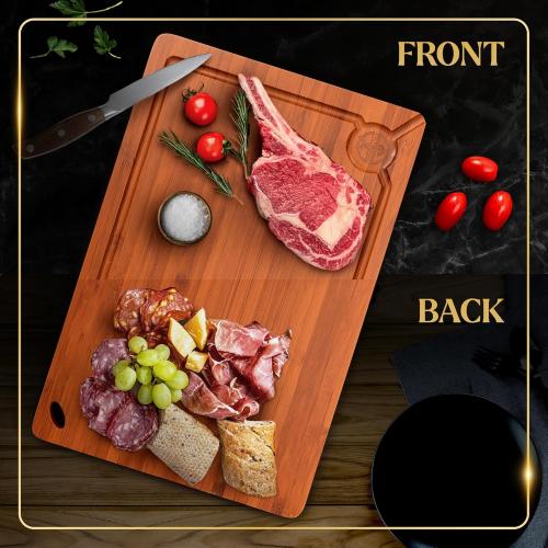 Pre-Oiled, Non Toxic 3-Piece Carbonized Bamboo Cutting Board Set, Eco-Friendly Wooden Chopping Boards for Kitchen with Hanging Hole, 500°F Carbonized Technology Charcuterie Serving Boards Deer & Oak