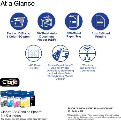 Epson Workforce WF-2930 Wireless All-in-One Printer with Scan, Copy, Fax, Auto Document Feeder, Automatic 2-Sided Printing and 1.4 Color Display,Black