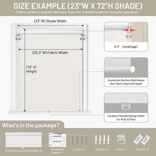 Sunoff Blackout Roller Shades Blinds Cordless for Windows Pull Down Room Darkening Door Blinds with Thermal Insulated Easy to Install for Living Room,Bedroom,Home,Office,Linen Beige 34.5 W x 72 H