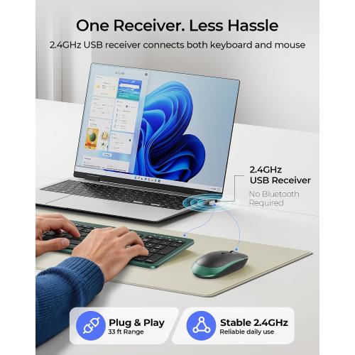 seenda Rechargeable Wireless Keyboard and Mouse Combo, Dark Green
