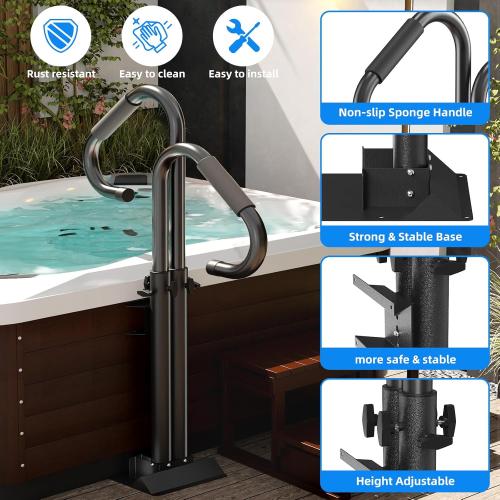 Two-Way Hot Tub Handrail, Adjustable Height 34-56 with 360° Swivel, Spa Safety Handrail with Slide-Under Mount Base for Indoor & Outdoor, Durable, Stability and Comfort (Two-Way)