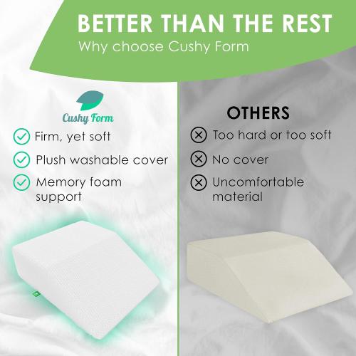 Cushy Form Leg Elevation Pillow - 8 Inch Wedge Pillows for Legs - Elevated Support for Back, Hip and Knee Discomfort & Post-Surgery w/ Washable Cover - White