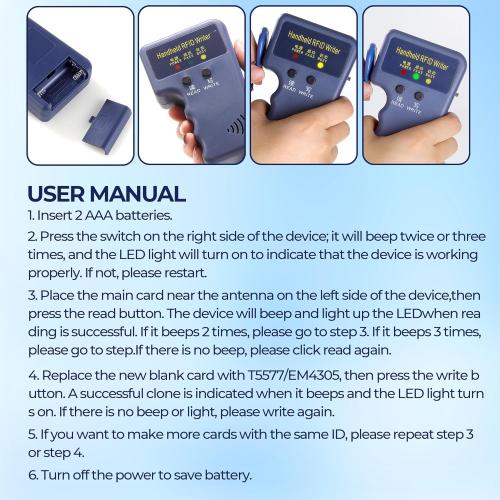 125KHz RFID Copier – Handheld ID Card Writer with 6 Key Fobs & 6 Blank Cards,Compatible with T5577 & More