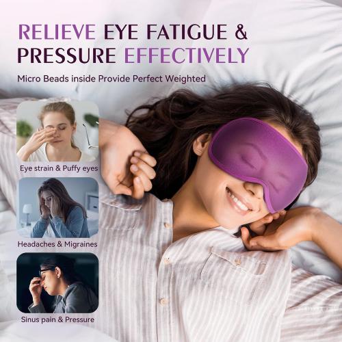 Color Purple and Pink Weighted Eye Mask for Sleeping 2 Pack - 3D Contoured Sleep Masks for Women Men, Blackout Eye Mask for Travel, Meditation, Airplane, Memory Foam, Adjustable Strap Purple Pink