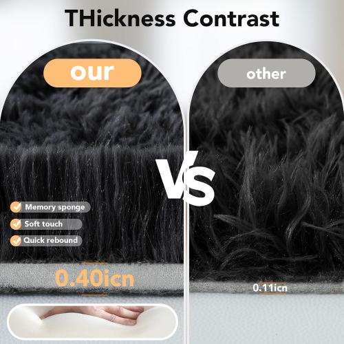 Round Area Rug 8Ft Black: Circle Black Rugs for Living Room- Fluffy Soft Round Rug- Shag Plush Carpet for Bedroom, 8x8 Feet