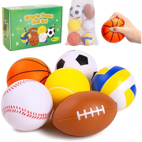 Balls for Toddlers Babies, Soft Baby Toys, 6 Pack 3.5 Foam Balls Kids Sports Set, Small Soccer Basketball Baseball Football Volleyball Tennis, Indoor Outdoor Toys Games Gifts for Boys Girls