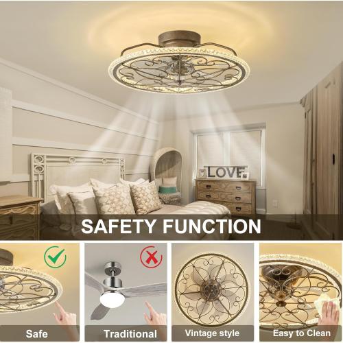 Low Profile Ceiling Fan with Lights 20 Ceiling Fan with Remote Bladeless Ceiling Fan Boho Vintage Flush Mount Ceiling Fan with Light 3 Color Smart LED Dimmable,Handmade Antique Vintage Silver