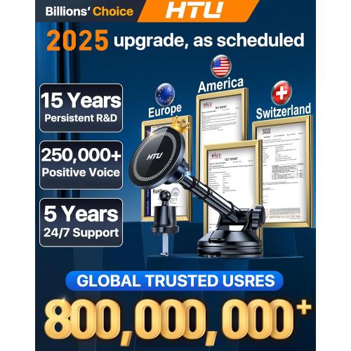 HTU 2025 Upgraded for Magsafe Car Mount [80LBS Strongest Suction & Military-Grade] Powerful Magnetic Cell Phone Holder for Car Dashboard Windshield for iPhone 16 15 14 Pro Max Mini (Black)