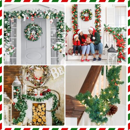 50pcs 16Inch Christmas Garland Ties for Banister Staircase - Artificial Pine Needles Faux Pine Stems Twist Green Ties for Fixing Craft Gift Wrapping Decorations
