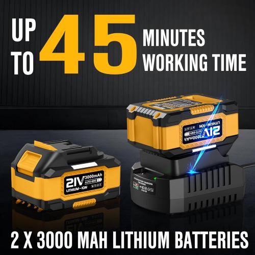 EWORK Cordless Leaf Blower, 21V Electric Handheld Blower with 2X 3.0Ah Batteries & Fast Charger, 550CFM 150MPH Lightweight 3.2Lbs for Lawn Care Yard Patio Cleaning - Yellow