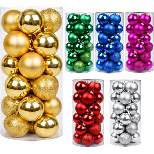 24ct Gold Christmas Ball - 1.18 Inch Shatterproof Christmas Tree Decoration Ornaments Hanging Ball for Xmas Tree, Holiday, Wedding, Party