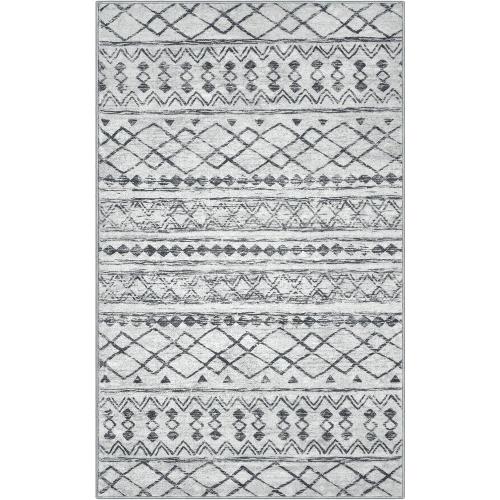 Moroccan Rugs for Entryway, 2x3 Grey Washable Small Area Rug, Non-Slip Ultra Soft Vintage Geometric Low-Pile Indoor Door Mat Floor Carpet for Indoor, Entrance, Kitchen
