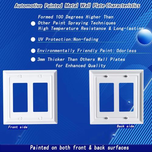Metal Decorative Wall Plate, Electrical Outlet Covers,Light Switch Covers,Thick and Durable Mid Size 4.92'' x 4.92'' Switch Plate in Various Styles (Pure White, 2 Gang Decorator 2 PK)