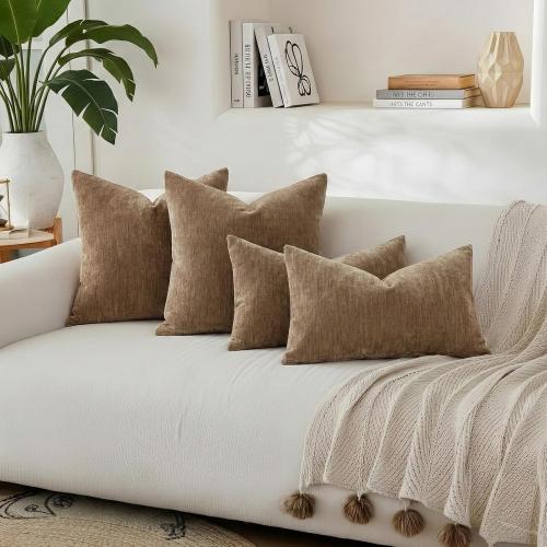 decorUhome Soft Chenille Brown Throw Pillow Covers 20X20 Set of 2