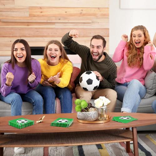 Aodaer 48 Pieces Soccer Paper Napkins Disposable Football Party Napkins Sports Ball Napkins Soccer Cocktail Dinner Napkin Set 13 x 13 Unfolded Football Tableware Napkins for Sports Party Supplies