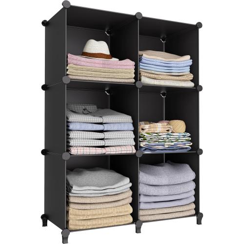 6-Cube Storage Organizer, Closet Organizer Storage Cabinet Shelf Bookcase Bookshelf with Metal Hammer, Storage Cubes Organizer Cabinet for Kids, Closet, Bedroom, Bathroom(11.8x11.8x11.8 inch)Black