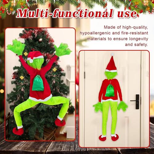 Christmas Tree Decorations, 5.58FT Green Christmas Tree Decor with Bendable Arms & Legs, Pose-able Xmas Stuffed Green Santa Body for Outdoor Indoor Home, Tree, Wall Yard Decoration