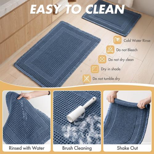 MIULEE Set of 2 Waffle Bathroom Rugs Blue Boho Bath Mat 18x30 in