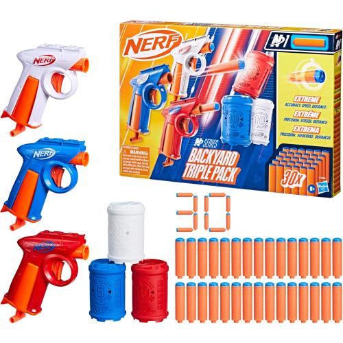 Nerf N Series Backyard Triple Pack, Includes 3 Flex Blasters, 3 Targets, 30 N1 Darts, Ages 8  (Amazon Exclusive)