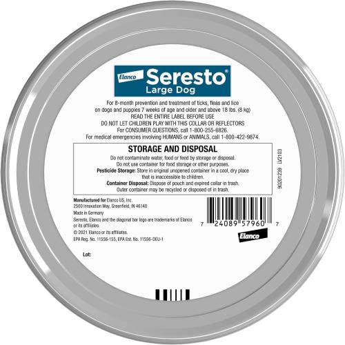 Seresto Flea & Tick Collar For Dogs Over 18 lbs., Treatment & Prevention, Vet-Recommend, 8 Month Protection