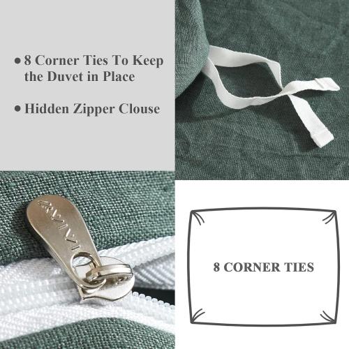 1 Pack Ivellow Green Linen Duvet Cover King 100% Pure Washed French Flax Linen Duvet Cover King Size Soft Breathable Natural Linen King Duvet Cover Linen Bedding