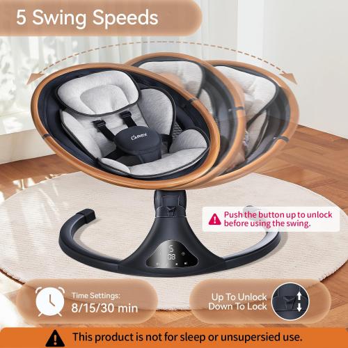 LAREX Baby Swing to Toddler Electric Infant Swing Portable for Newborn Boy Girl, 5 Sway Speeds with Remote Control, 12 Preset Melodies and Bluetooth, 0-6 Months Max 20 Lbs (Gray)