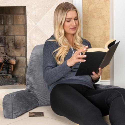 Husband Pillow Dark Grey, Standard  Original Reading Pillow in Bed Rest Chair, Shredded Memory Foam Large Lounge Cushion Adult Backrest w/Arms, Comfy Back Support for Sit Sitting Up, Removable Cover