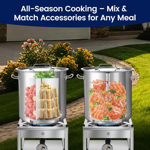 ARC 40QT Stainless Steel Stockpot for Seafood Crawfish Crab Boil-Turkey Fryer Pot with Basket Divider Hook and Steamer Rack, Lobster Shrimp Outdoor Cooking-Steaming-Home Brewing