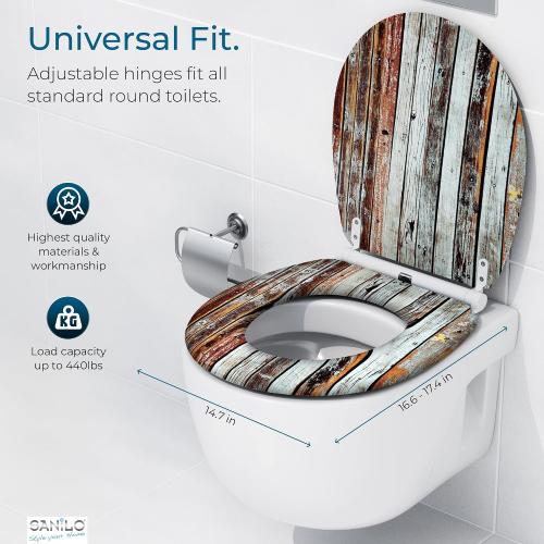 Sanilo Wooden Toilet Seat with Quick Release & Soft Close [ROUND] - Decorative & Slow Close Molded Wood Seat - With One Click for Easy Installation & Cleaning - With Adjustable Fit (Antique)