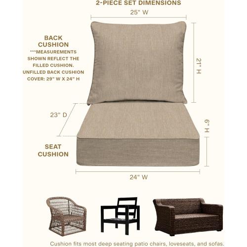 Honeycomb Outdoor Heritage Deep Seat, 24 x 23, Textured Solid Birch Tan Chair Cushion with Removable Cover, for Patio Furniture
