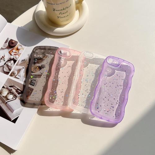 Compatible with iPhone 7/8,iPhone SE 2020/SE 2022 Case for Girls Women,Cute Clear Sparkly Bling Star Design Curly Simple Wave Case Shockproof Protective Slim Soft TPU Glitter Cover-Purple