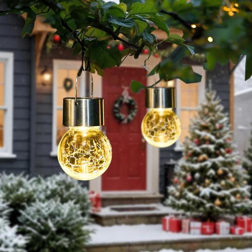 GIGALUMI Solar Lights Outdoor Waterproof, 12 Pack Solar Hanging Lights Garden Decor, Gifts for Women, Solar Outdoor Lantern Waterproof Cracked Glass for Yard, Fence, Tree(Warm White)