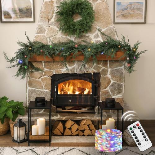 Christmas Cedar Garland Realistic - Cypress Decorations with Lights 6ft for Mantle Lighted Faux Pine Garlands for Xmas Home Decoration Indoor Stairs Railing 6 ft Fireplace Outdoor Prelit Door Decor