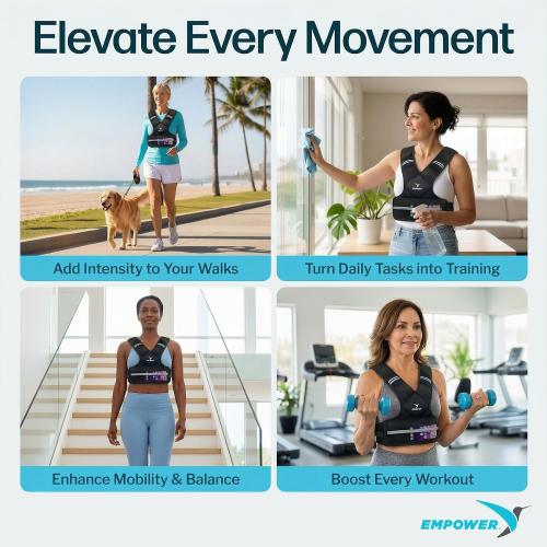 EMPOWER Weighted Vest for Women with Reflective Strips – Fixed 8lbs, Adjustable 4-10lbs (4 in1) or Adjustable10-16lbs (4 in 1), Strengthen Muscles, Boost Bone Health, and Burn More Calories for Workout - Rucking Vest