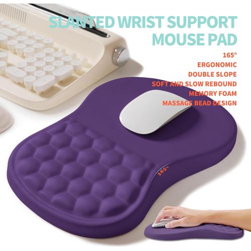 2-in-1 Ergonomic Set, Wave Rise Keyboard Wrist Rest and Massage Bulge Slope Mouse Pad Wrist Support, Cushion Memory Foam Integrated to Relieve Wrist Pain, Dark Purple