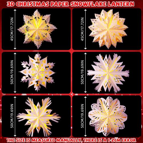 Baquler 12 Pcs Winter Paper Snowflake Lanterns with LED Light 19.7'' Large 3D Paper Star Lanterns Hanging Snowflake Lamps for Winter Weddings Holiday Party Decor (White)