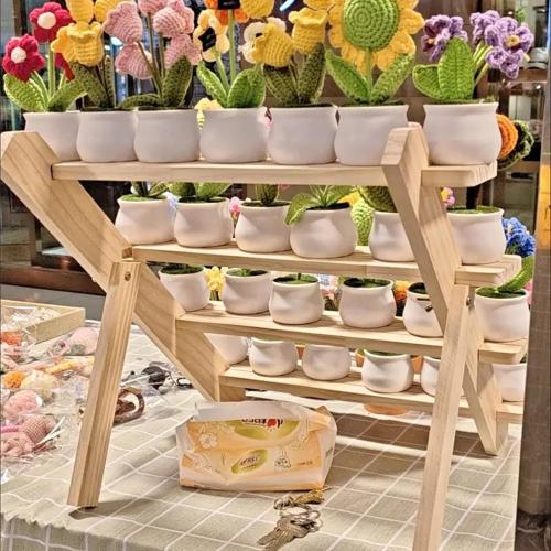 4-Tier Wooden Display Riser, Wooden Cupcake Stand Tiered Countertop Display Shelf for Retail Display, Rustic Tiered for Tabletop Shows and Home Cupcake Display Stand Using