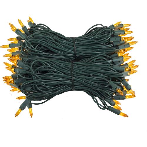 Incandescent Mini String Lights, Indoor Mini Tree Lights, Outdoor Christmas Mini Lights, Colorful Christmas Mini Lights, Green Wire (100 Lights / 2.5” Spacing / 21 Ft, Gold)