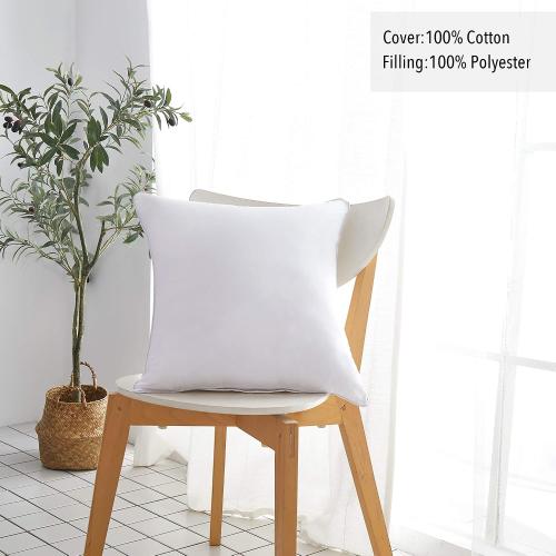 Oubonun 18x18 Pillow Inserts (Set of 4) - 100% Cotton Cover, Square Throw Pillow Inserts for Couch, Sofa, Bed - Decorative 18 Inch White Pillow Inserts