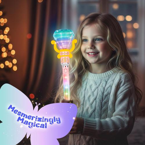 ArtCreativity Light Up Princess Wand for Kids (14 Long) - Diamond Fairy Wand with Spinning LEDs, Batteries Included - Light Up Wands for Girls and Boys, Perfect Pretend Play Toys