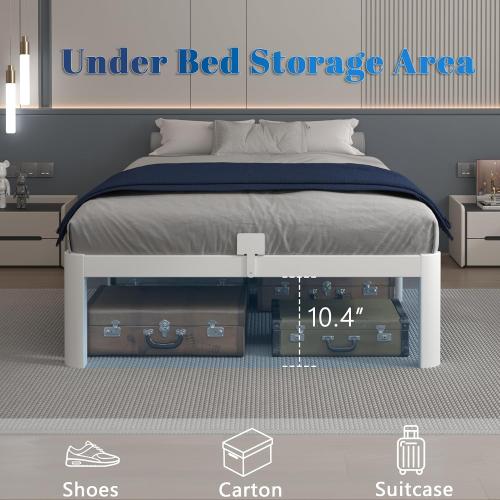 White 12 Inch Twin Bed Frames with Gaskets, Metal Twin Size Bed Frame No Box Spring Need, Heavy Duty Steel Platform Support, Round Corner Desgin, Reserved Holes, Storage Space, Noiseless