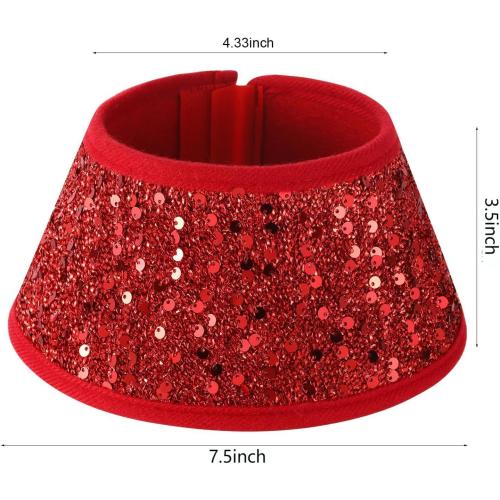 7.5 Inch Glittering Christmas Tree Collar, Sequin Rustic Mini Tree Skirt Base Cover for Small Tabletop Trees, Holiday Home Decor Gift, Red