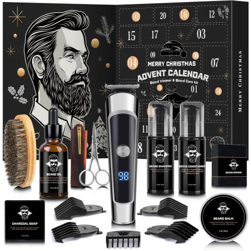 Hair & Beard Advent Beauty Calendar 2025 for Men Grooming Kit, 24 Days Christmas Countdown Calendar with Electric Trimmer Kit & Beard Care Kit for Men, Creative Gifts for Father Dad Husband Boyfriend