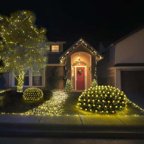 BlcTec Christmas Lights Outdoor 360 LED 9.8ft x 6.6ft Christmas Net Lights with 8 Modes, UL Certified, Timer, Connectable, Waterproof for Bushes, Shrubs, Yard Outdoor Xmas Decorations, Warm White