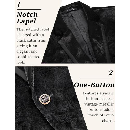 COOFANDY Men's Velvet Blazer One Button Velour Tuxedo Jacket Notched Lapel Suit Jackets with vest and pants  for Prom Wedding Party Dinner Size medium 3 pieces