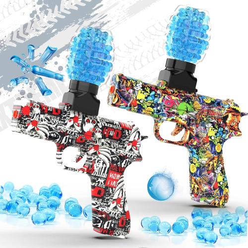 2 Pack Gel Ball Blaster Guns, Small Manual Splat Orby Gun, Gel Splatter Blaster for Adults, Outdoor Activities Shooting Games for Backyard, Garden& Lawn, Ages 14 & Up (Red   Yellow)
