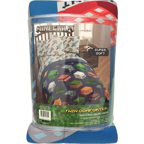 Jay Franco Kids Comforter - Soft and Cozy Bed for Stylish Room Decor, Official Licensed Product, Blue - Minecraft, Twin