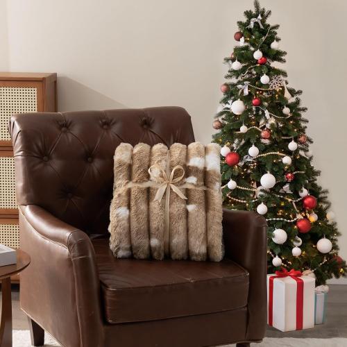 Throw Blanket for Couch - 60 x 80 Faux Rabbit Fur Throw Blanket Cozy Soft Warm Blankets for Bed Sofa Bedroom Living Room Fluffy Striped Blankets for Fall Winter, Home Decor, pink